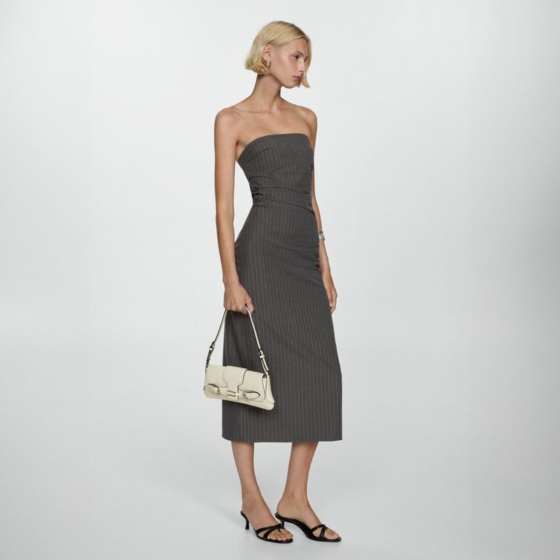 MANGO - Vestido Palabra Honor Raya Diplomática Mujer Mango