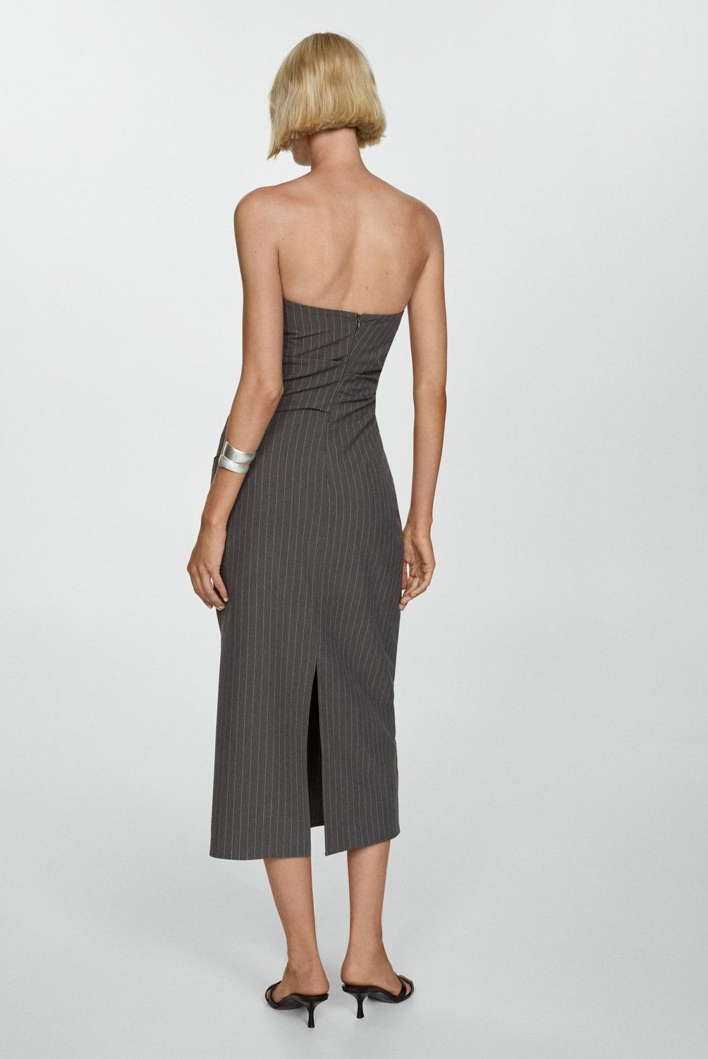 MANGO - Vestido Palabra Honor Raya Diplomática Mujer Mango