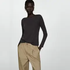 MANGO - Polera Cuello Barco Manga Larga Mujer