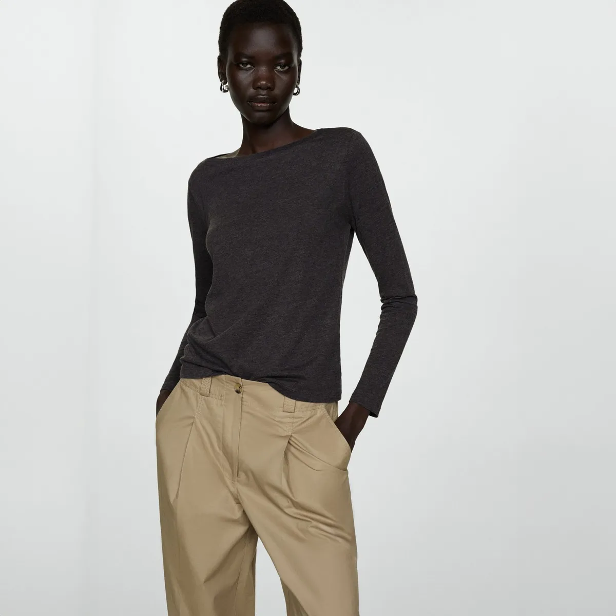 MANGO - Polera Cuello Barco Manga Larga Mujer Mango