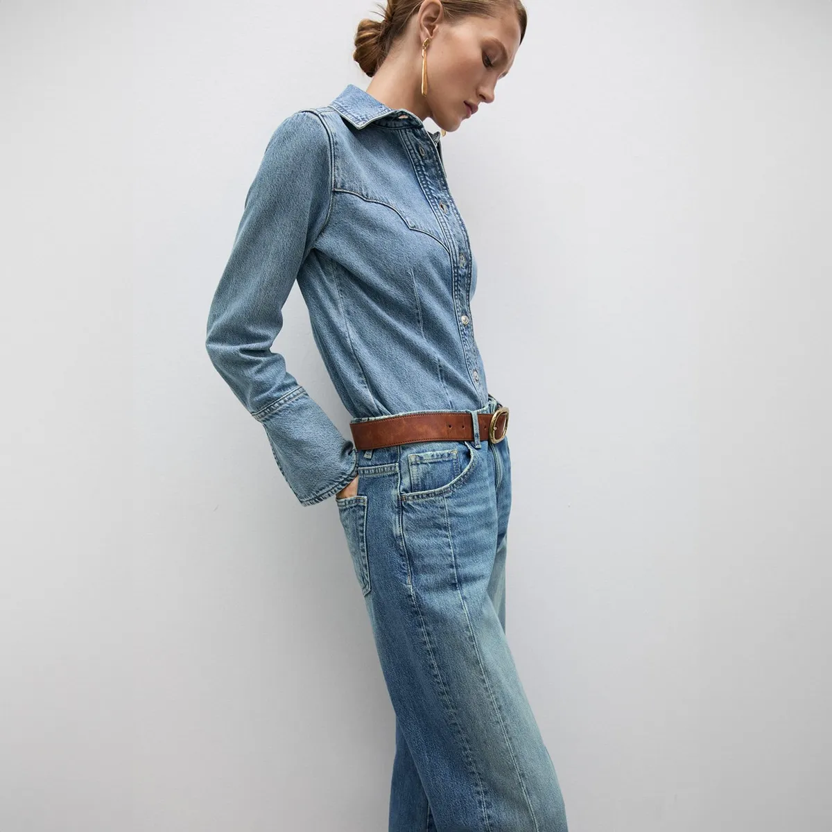 MANGO - Camisa Vaquera Costuras Mujer Mango
