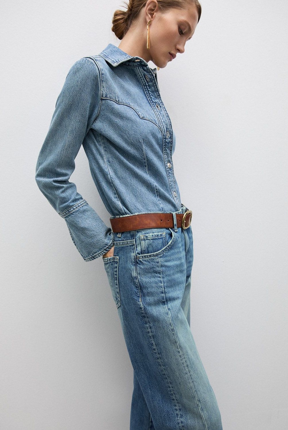 MANGO - Camisa Vaquera Costuras Mujer Mango