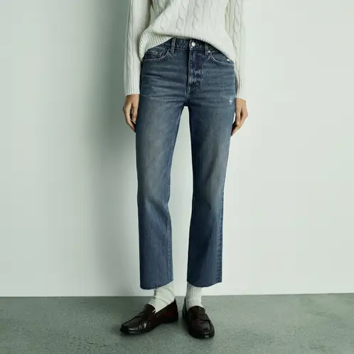 MANGO - Jeans Blanca Tiro Medio Rectos Crop Mujer