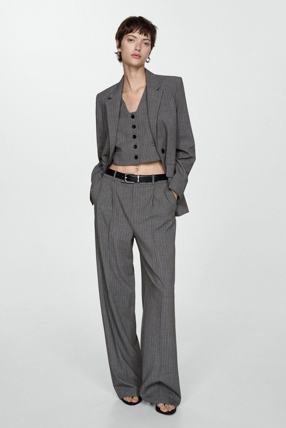 MANGO - Pantalón Traje Raya Diplomática Mujer Mango