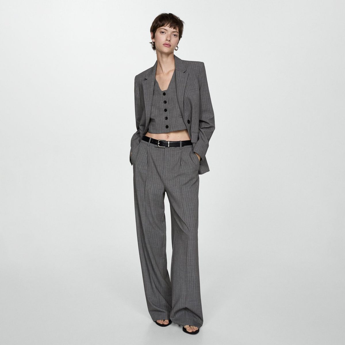 MANGO - Pantalón Traje Raya Diplomática Mujer Mango