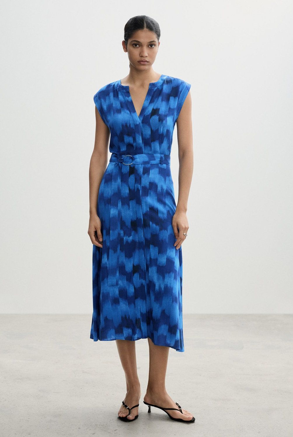 MANGO - Vestido Estampado Cinturón Mujer Mango