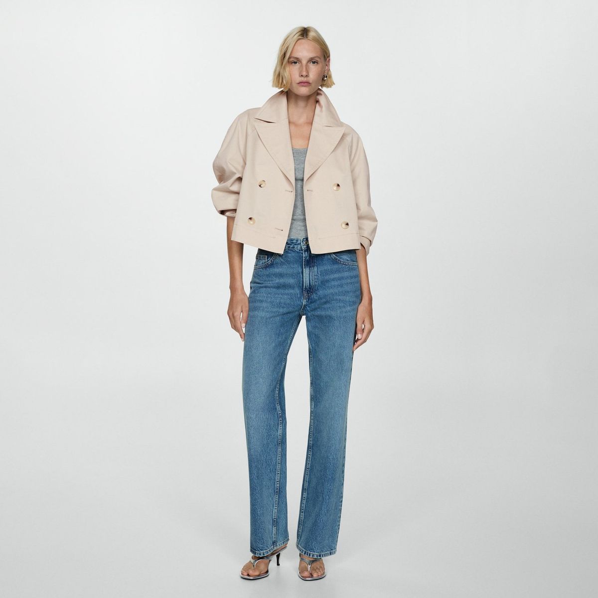MANGO - Trench Crop Solapas Mujer Mango