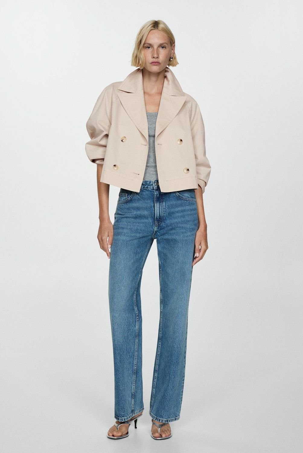 MANGO - Trench Crop Solapas Mujer Mango