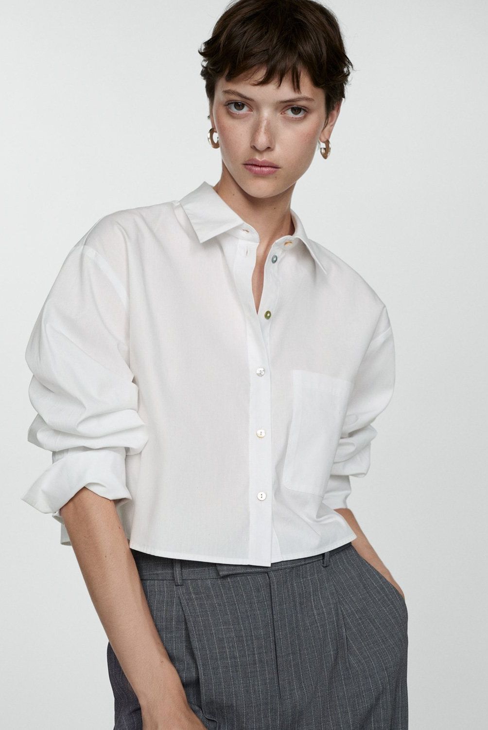 MANGO - Camisa Crop Bolsillo Mujer Mango