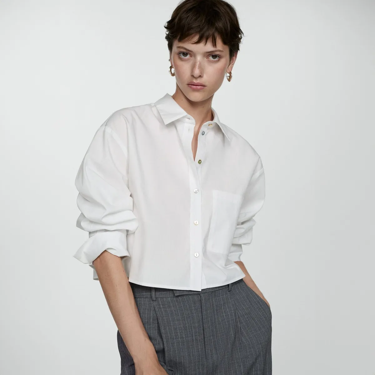 MANGO - Camisa Crop Bolsillo Mujer Mango