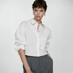 MANGO - Camisa Crop Bolsillo Mujer