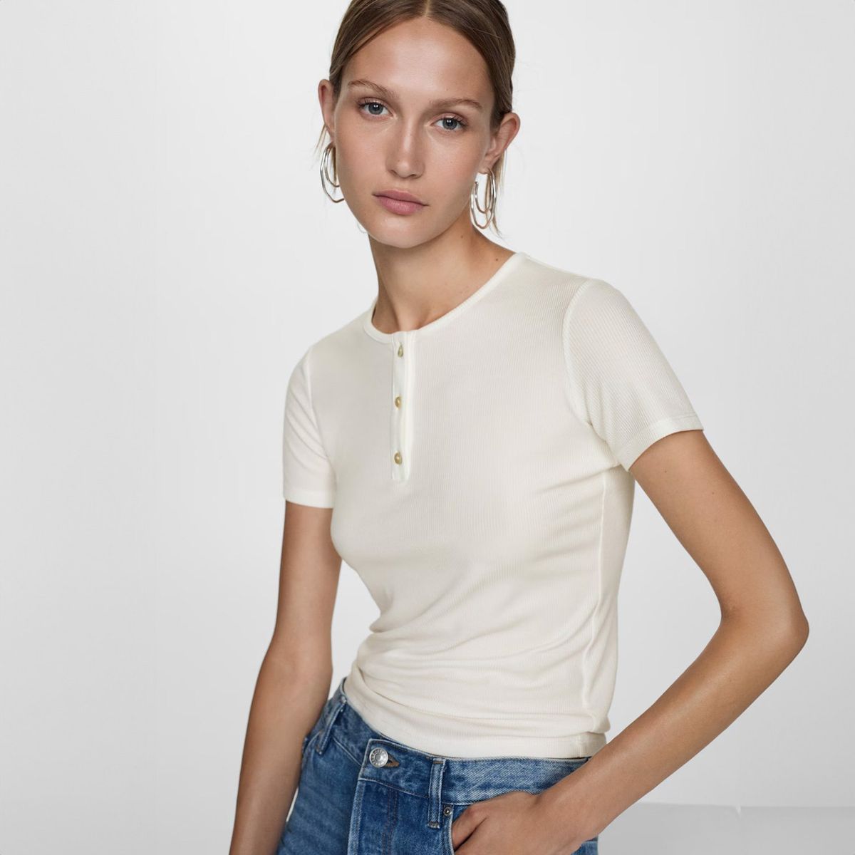 MANGO - Polera Lyocell Botones Mujer Mango