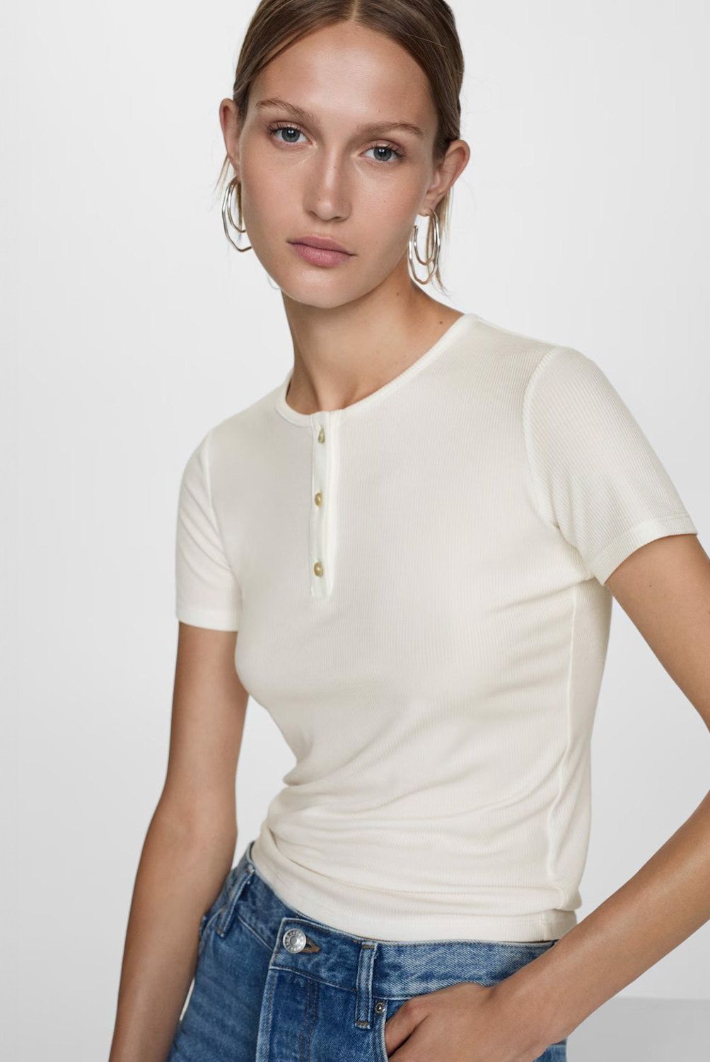 MANGO - Polera Lyocell Botones Mujer Mango