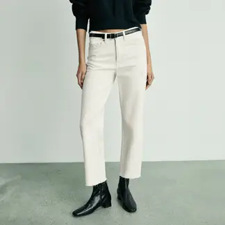 MANGO - Jeans Blanca Tiro Medio Rectos Crop Mujer