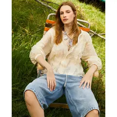 MANGO - Blusa Lyocell Lazo Mujer