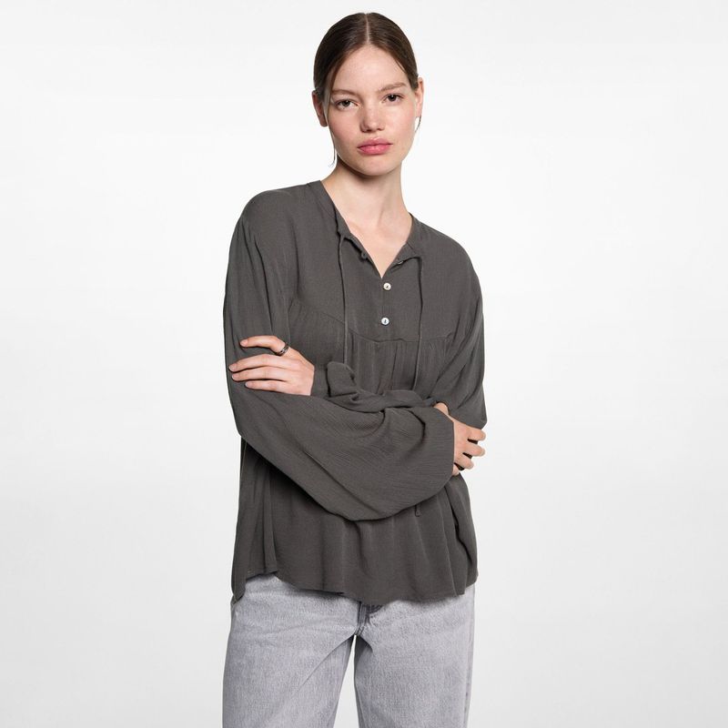 MANGO TEEN - Blusa Fluida Lazo Cuello Mujer Mango Teen