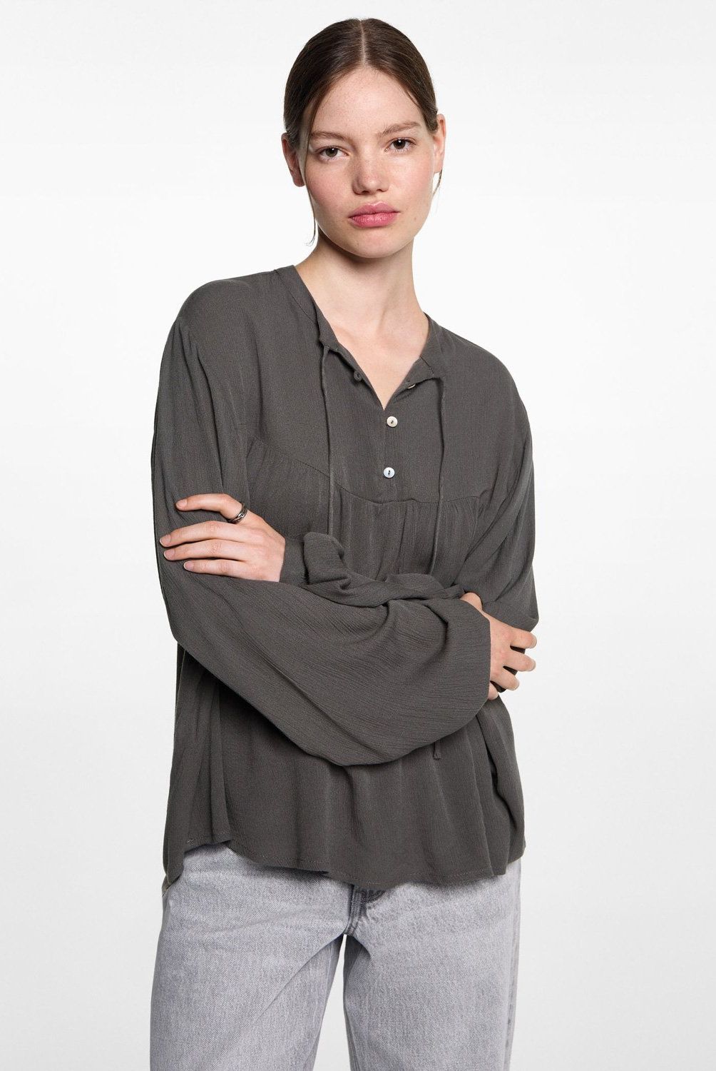 MANGO TEEN - Blusa Fluida Lazo Cuello Mujer Mango Teen