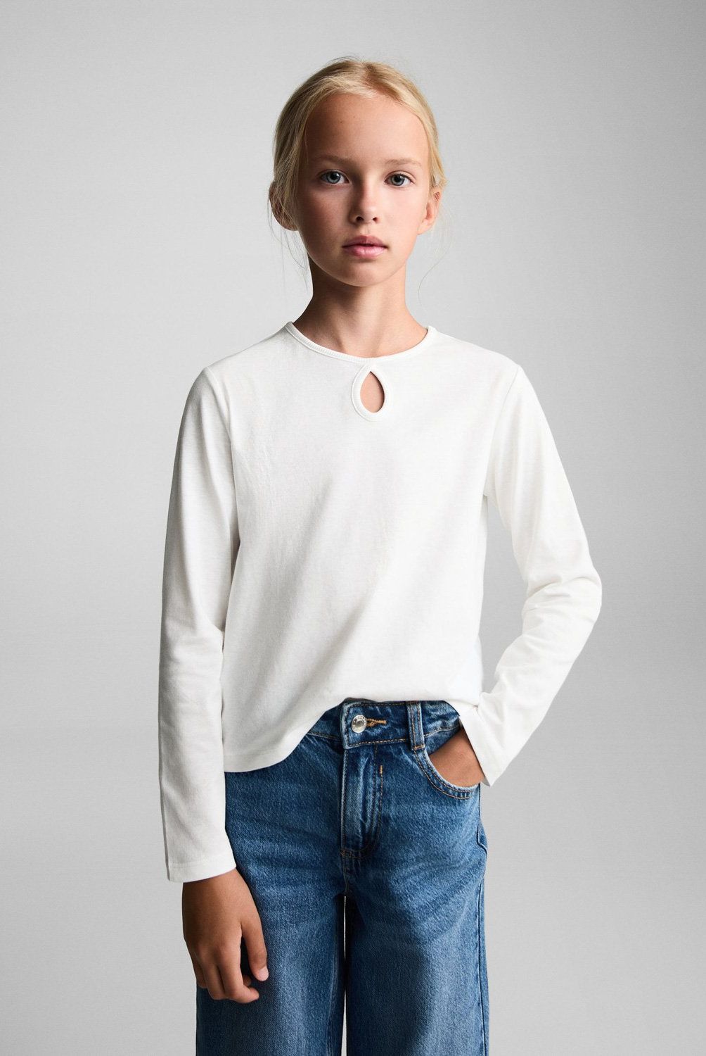 MANGO KIDS - Polera Algodón Manga Larga Niña Mango Kids