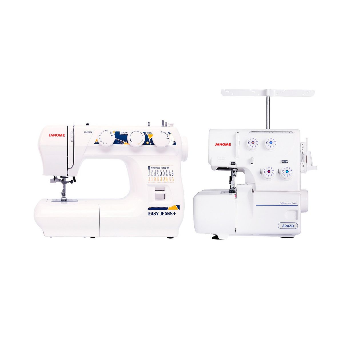 JANOME - Pack Maquina de Coser Easy J+ Overlock 105W 8002D Janome