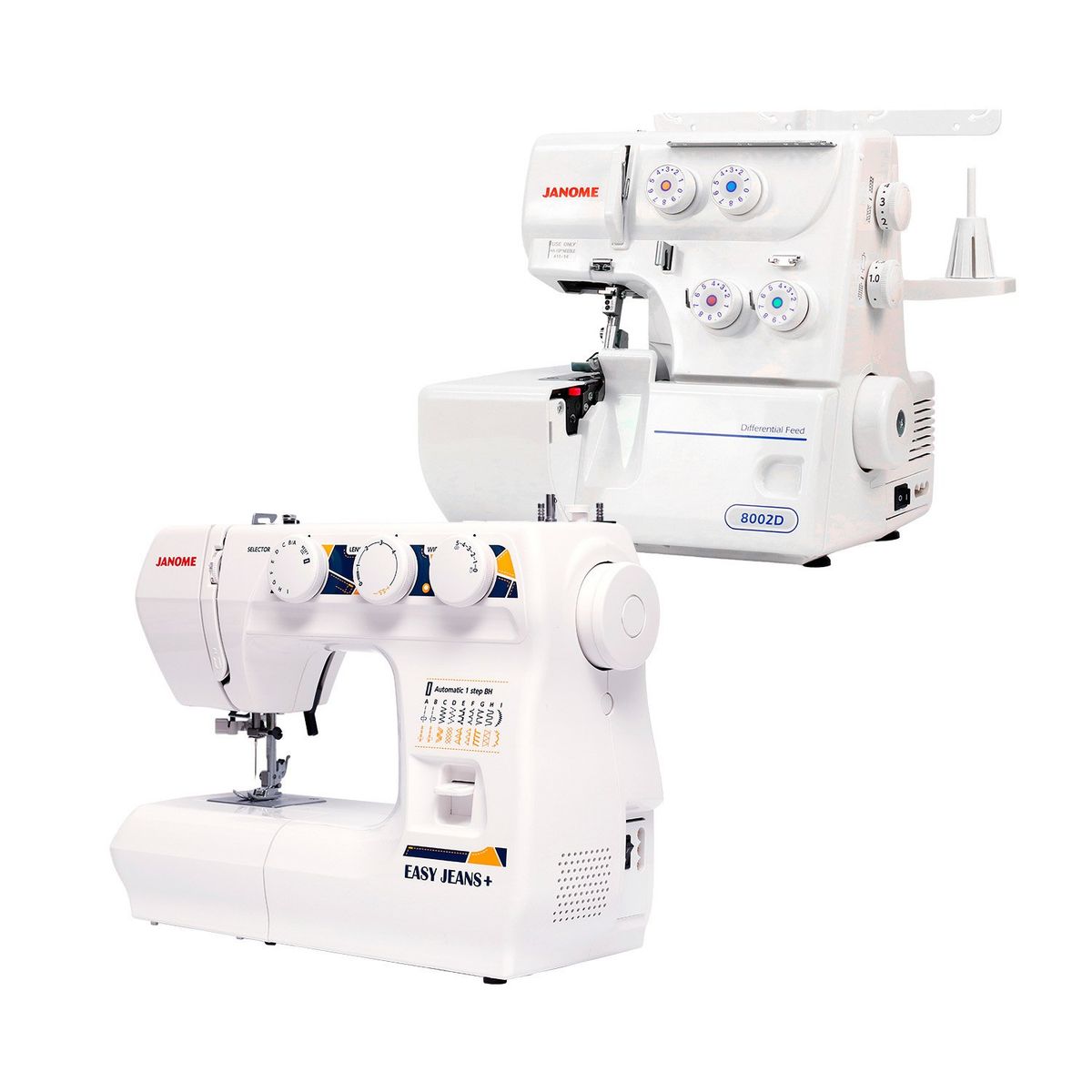 JANOME - Pack Maquina de Coser Easy J+ Overlock 105W 8002D Janome