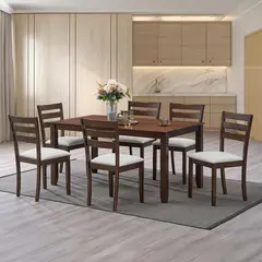 MICA - Juego de Comedor Claire 6 Puestos Madera Barnizada