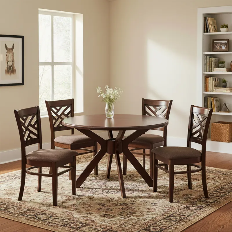 MICA - Juego de Comedor Redondo Mica Amelie 4 Sillas Madera Marrón