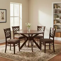 MICA - Juego de Comedor Redondo Amelie 4 Sillas Madera Marrón