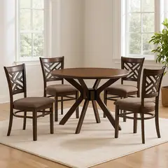 MICA - Juego De Comedor Redondo Amelie 4 Sillas Madera Marrón