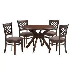 MICA - Juego de Comedor Redondo Amelie 4 Sillas Madera Marrón