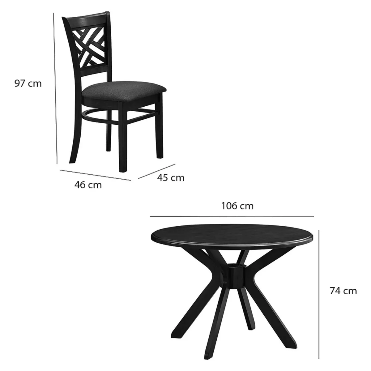 MICA - Juego De Comedor Redondo Amelie 4 Sillas Madera Mica