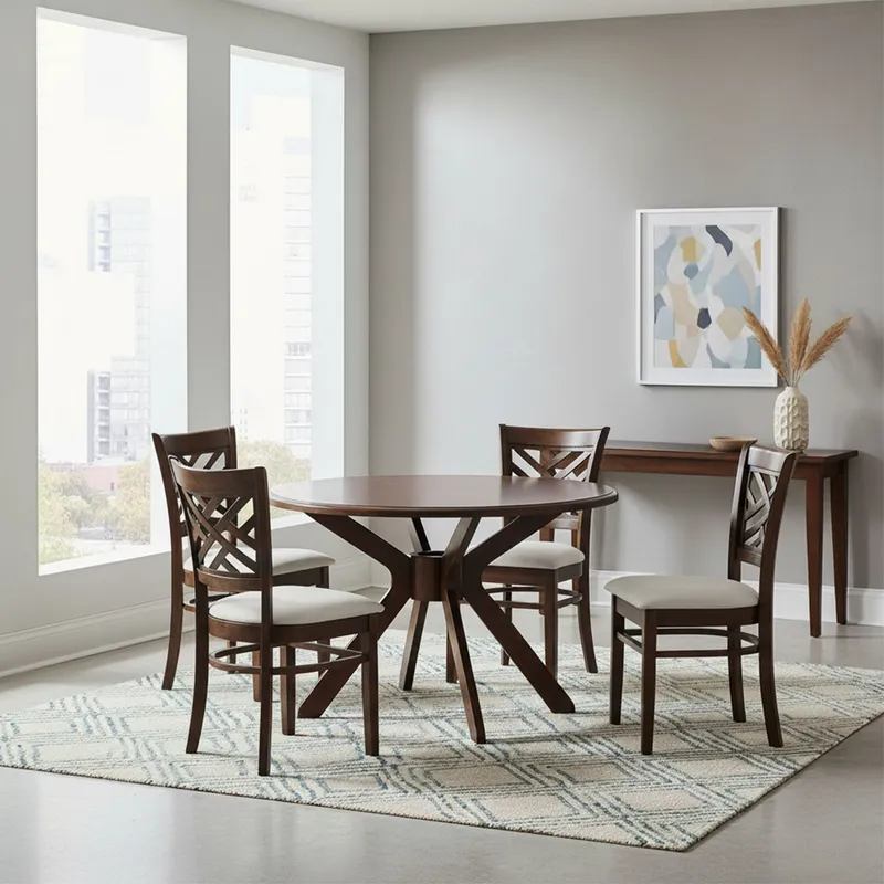 MICA - Juego de Comedor Redondo Mica Amelie 4 Sillas Madera Marrón