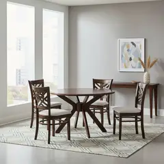 MICA - Juego de Comedor Redondo Amelie 4 Sillas Madera Marrón