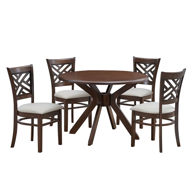 MICA - Juego de Comedor Redondo Mica Amelie 4 Sillas Madera Marrón