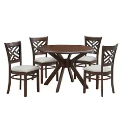 MICA - Juego de Comedor Redondo Amelie 4 Sillas Madera Marrón