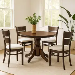 MICA - Juego de Comedor Redondo Juliette 4 Puestos Madera