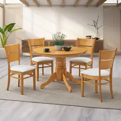 MICA - Juego de Comedor Redondo Juliette 4 Puestos Madera