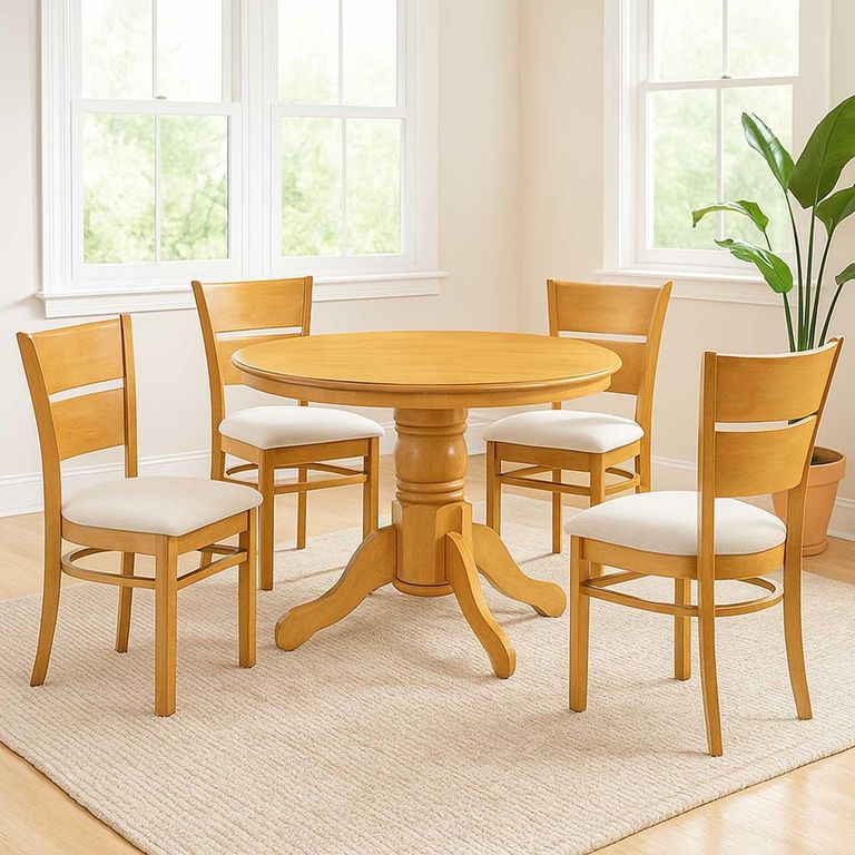 MICA Juego De Comedor Redondo Juliette 4 Puestos Madera