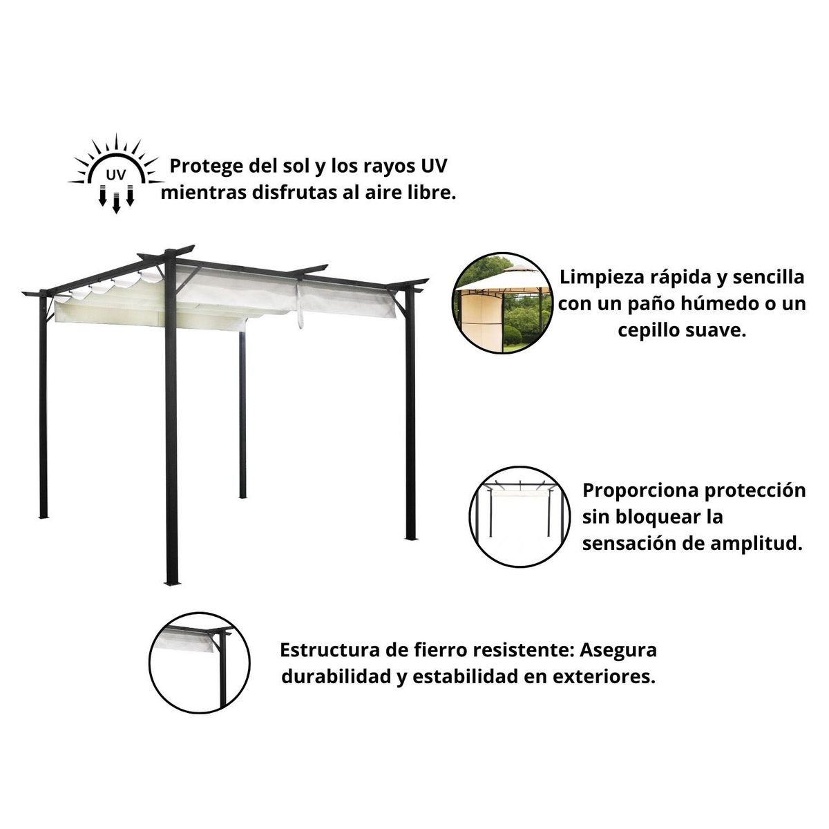 EL BARCO - Pérgola Tela Retráctil 3x3 Mts Marfil El Barco