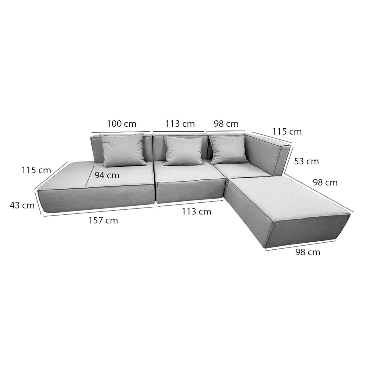 BASEMENT - Sofá Modular Elegance Gris 6 Cuerpos Basement