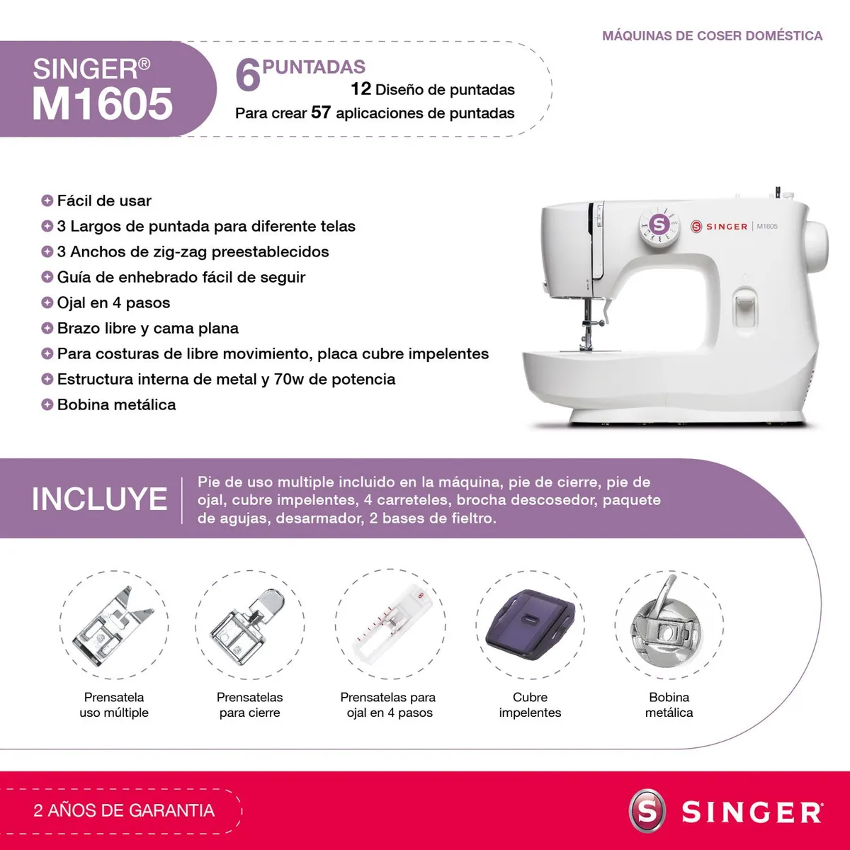 SINGER - Maquina de Coser M1605 70W Singer