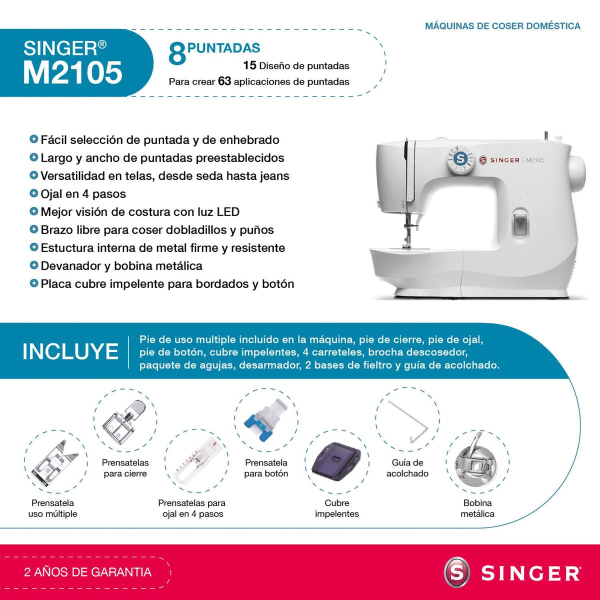 SINGER - Maquina de Coser M2105 70W Singer