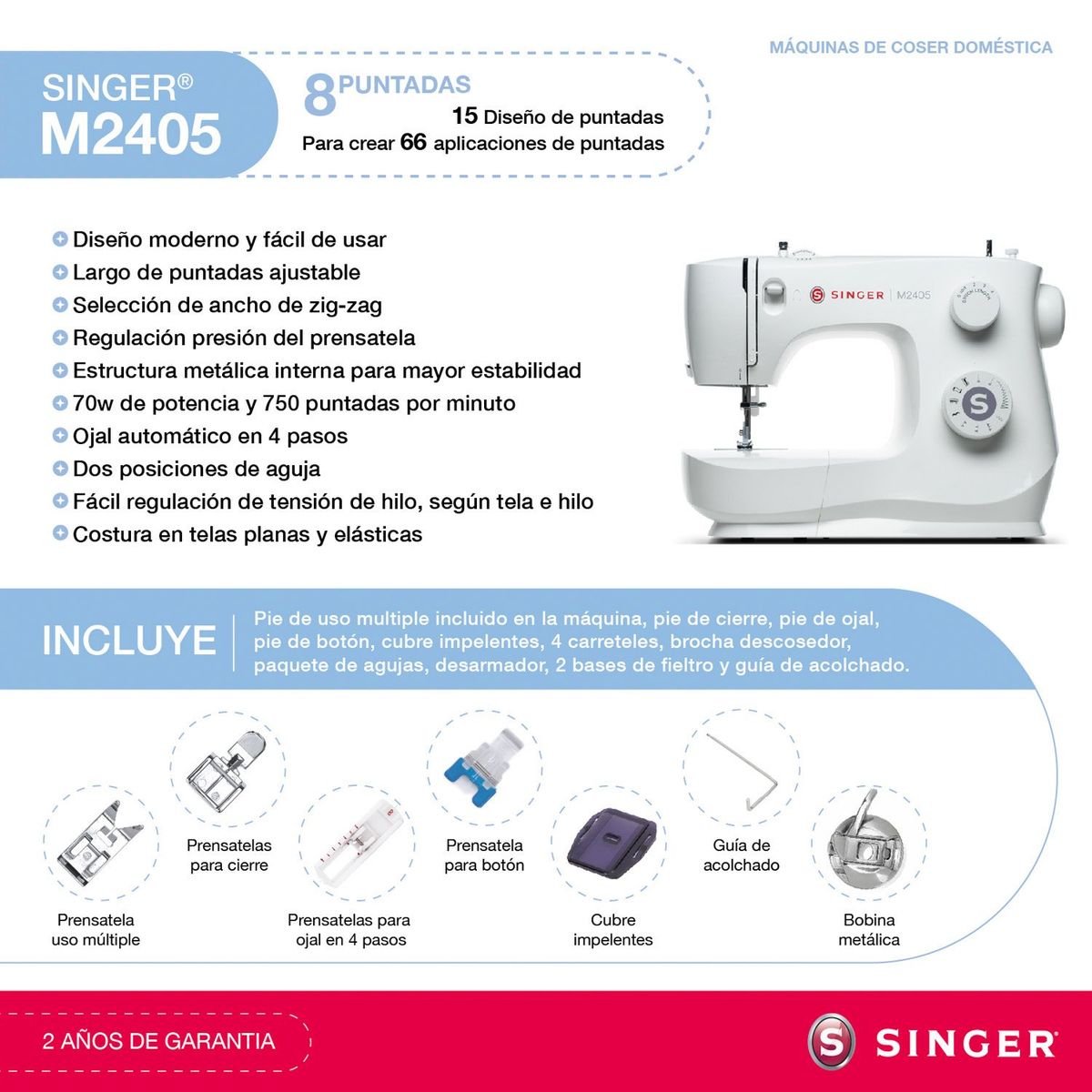 SINGER - Maquina de Coser M2405 70W Singer