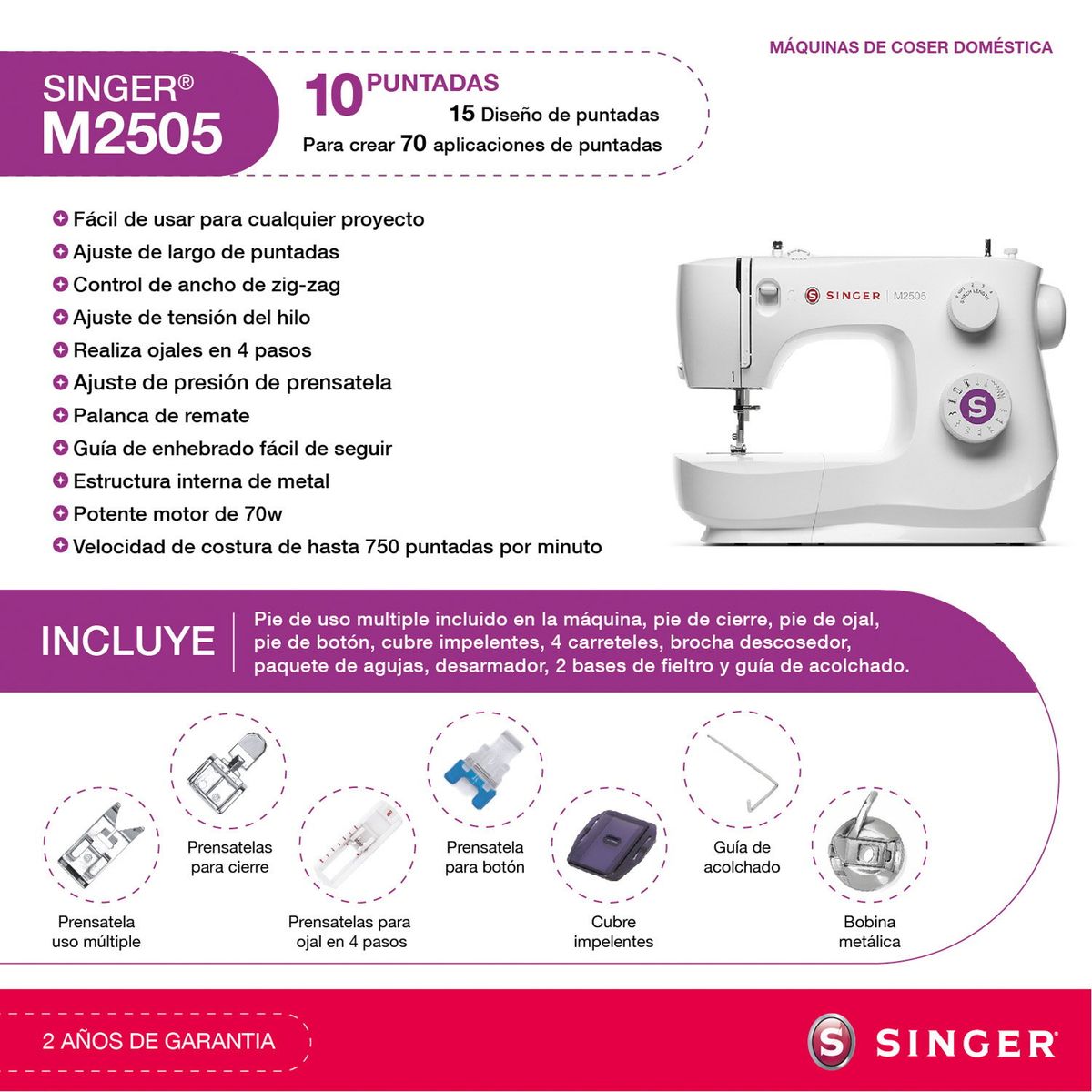 SINGER - Maquina de Coser M2505 70W Singer