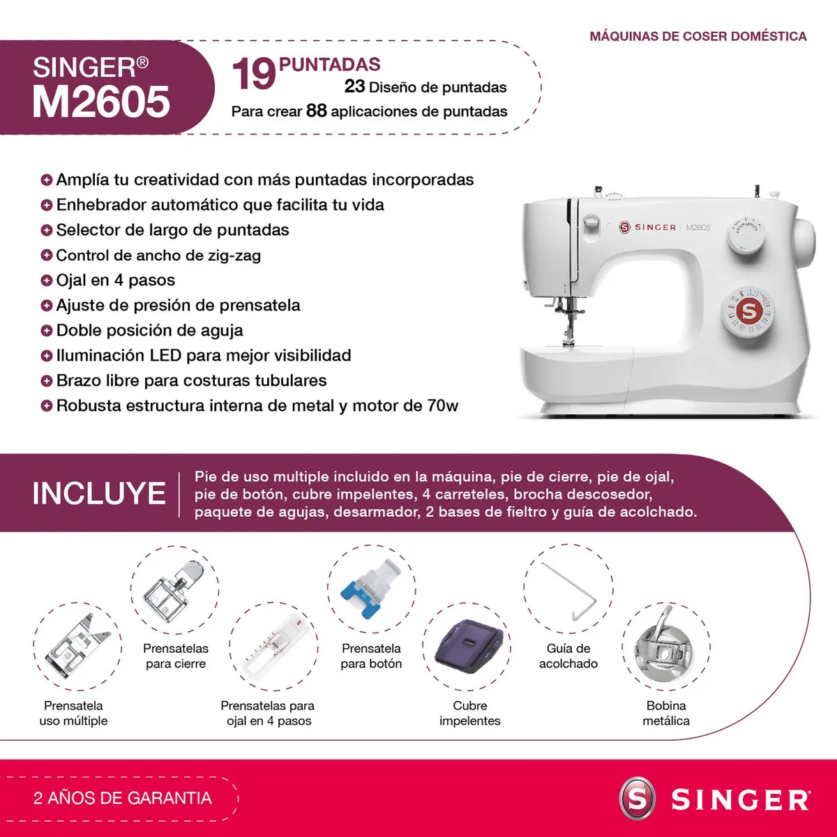 SINGER - Maquina de Coser M2605 70W Singer
