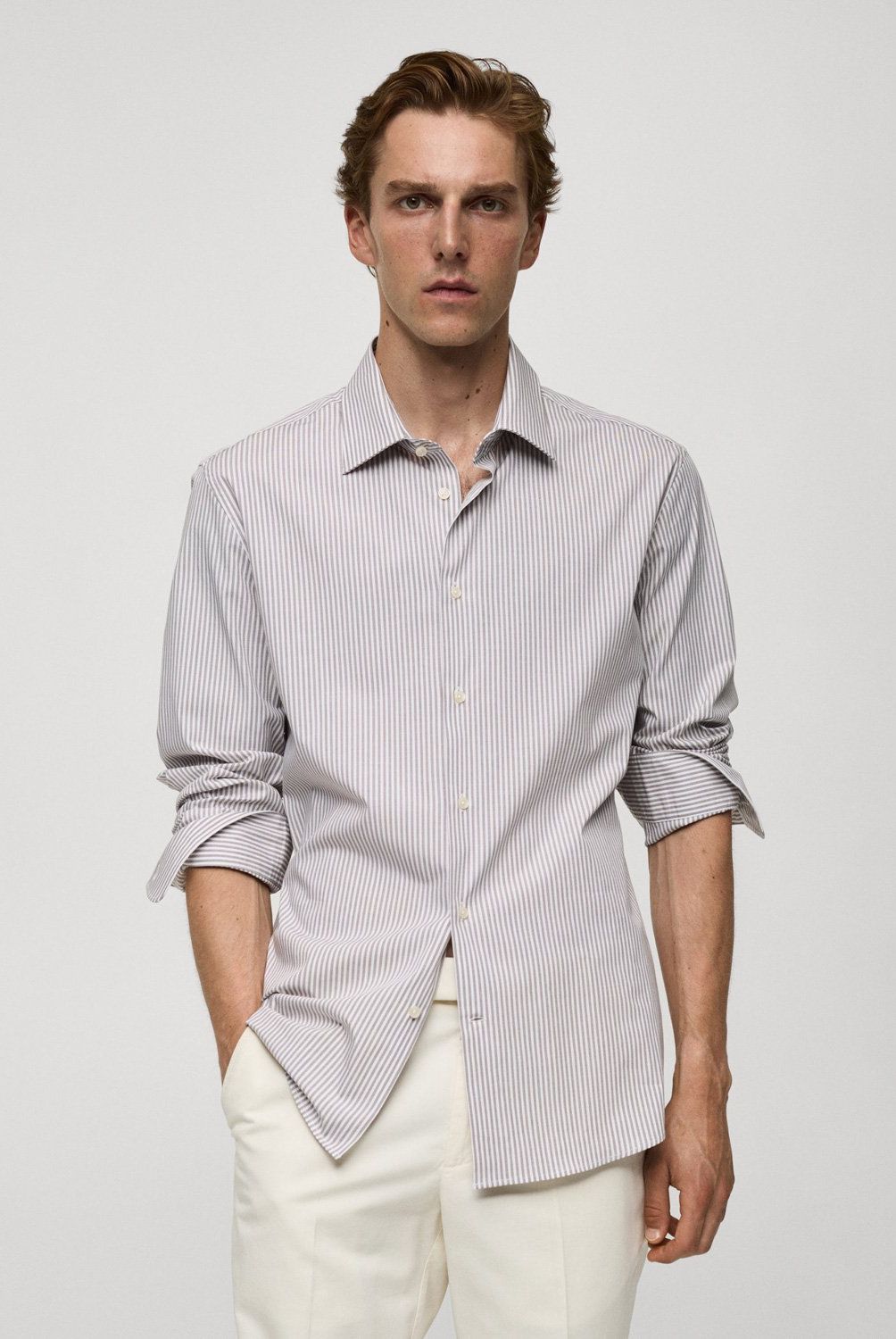 MANGO MAN - Camisa Slim Fit Algodón Mil Rayas Hombre Mango Man