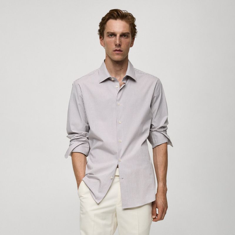 MANGO MAN - Camisa Slim Fit Algodón Mil Rayas Hombre Mango Man