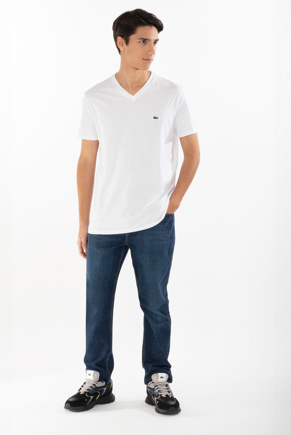 LACOSTE - Polera Manga Corta Cuello V Hombre Lacoste