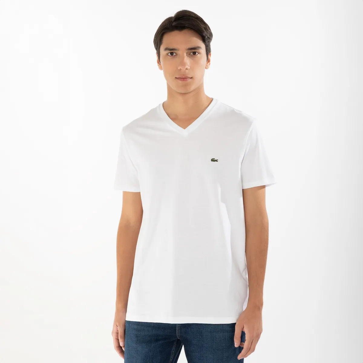 LACOSTE - Polera Manga Corta Cuello V Hombre Lacoste