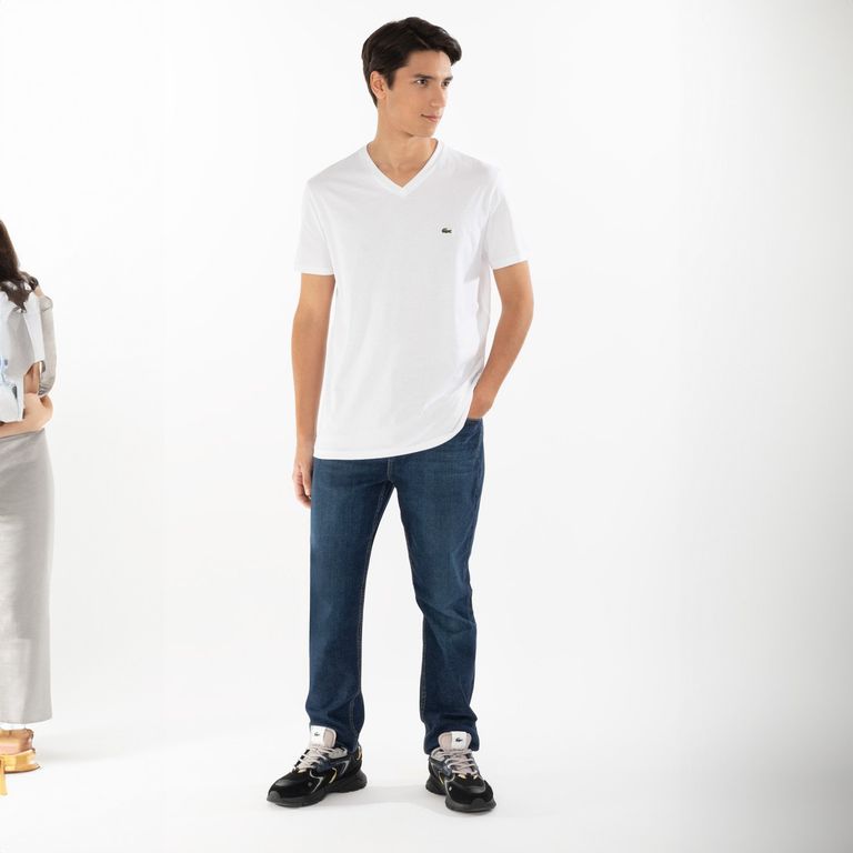 LACOSTE Polera Manga Corta Cuello V Hombre