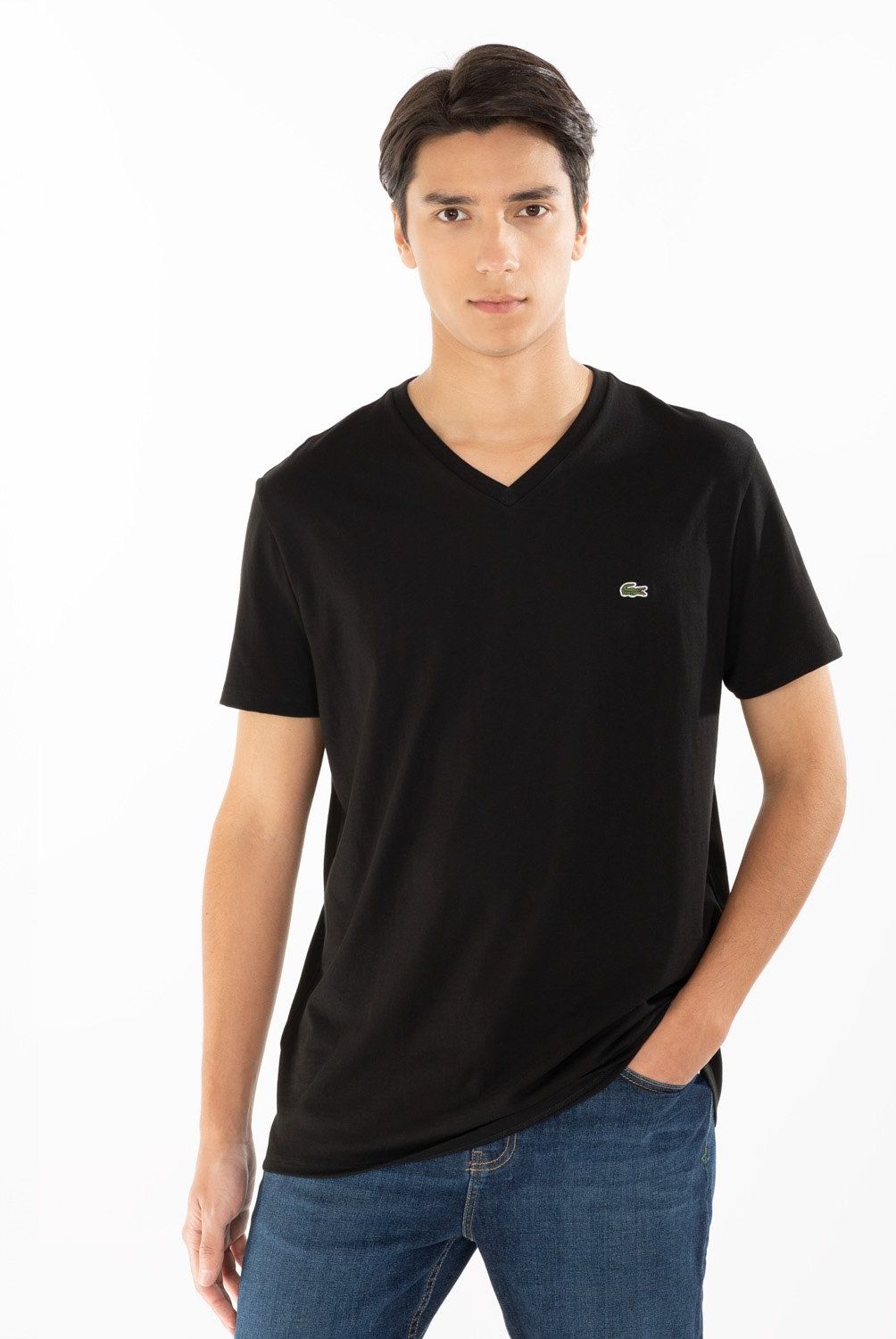 LACOSTE - Polera Manga Corta Cuello V Hombre Lacoste